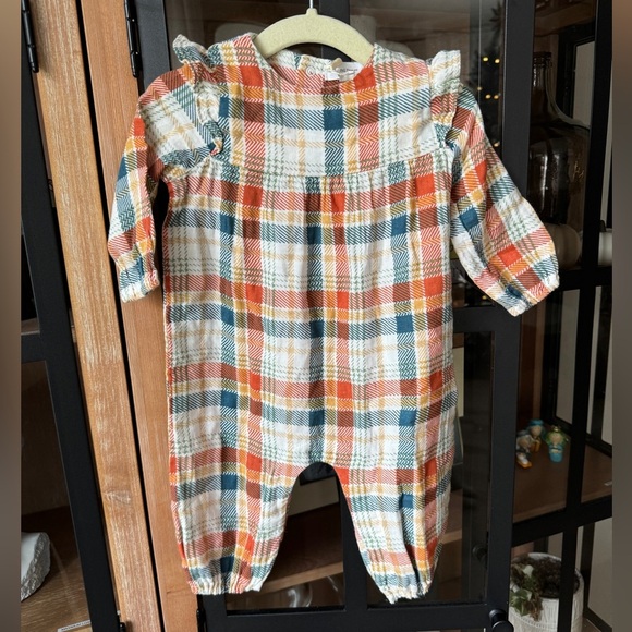 Angel Dear Muslin Plaid Romper coverall ruffles baby girl long sleeves autumn - Picture 1 of 7